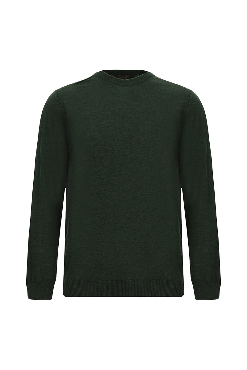 Orta Haki Bisiklet Yaka Regular Fit Yün Triko Kazak