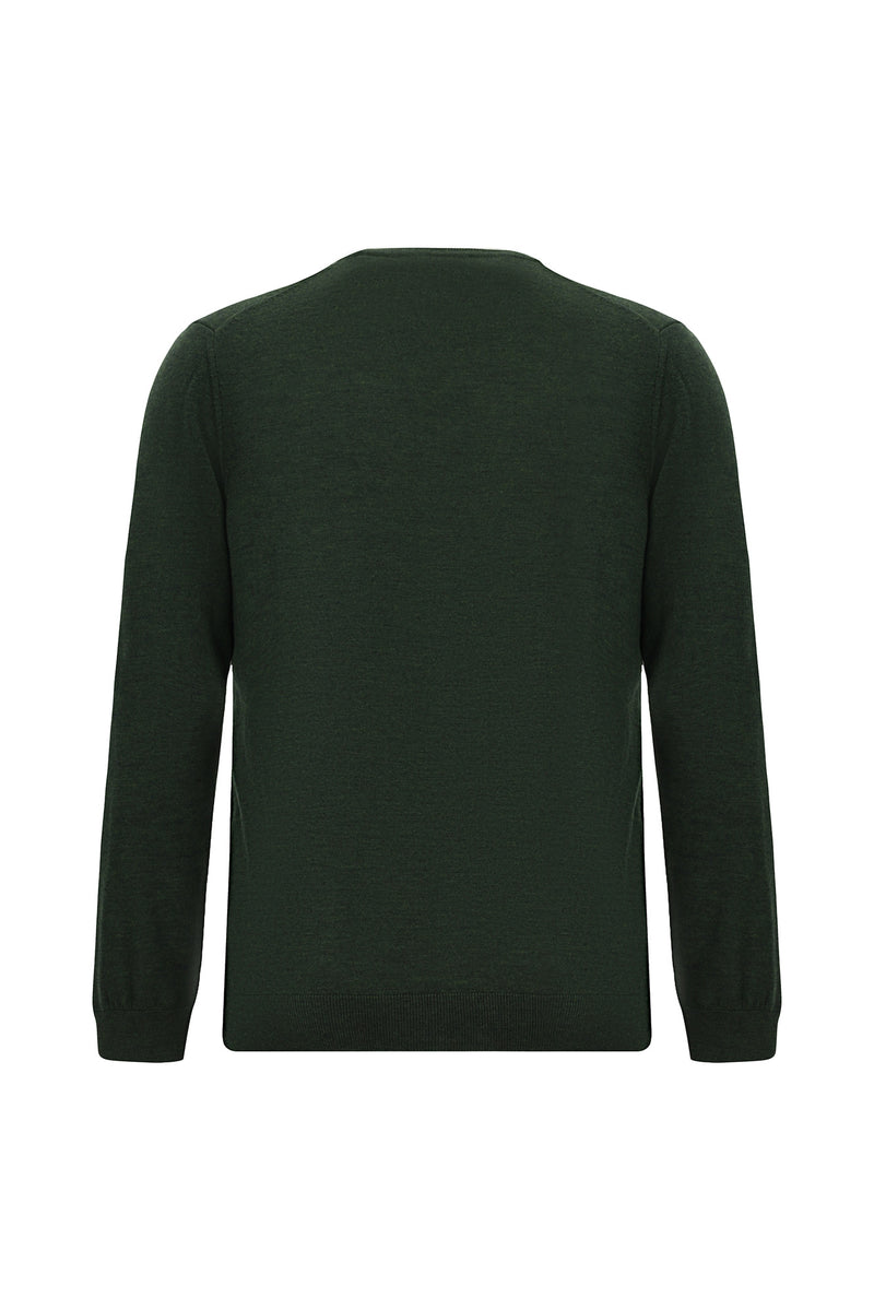 Orta Haki Bisiklet Yaka Regular Fit Yün Triko Kazak