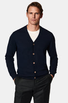 Koyu Lacivert V Yaka Dü?meli Nak??l? Yün Triko H?rka-Abdullah Ki??l?
