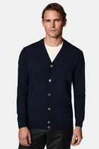 Koyu Lacivert V Yaka Dü?meli Nak??l? Yün Triko H?rka-Abdullah Ki??l?