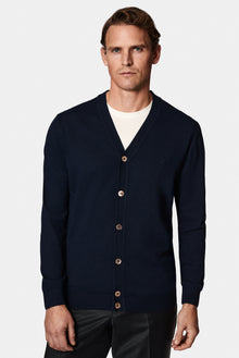 Koyu Lacivert V Yaka Dü?meli Nak??l? Yün Triko H?rka-Abdullah Ki??l?