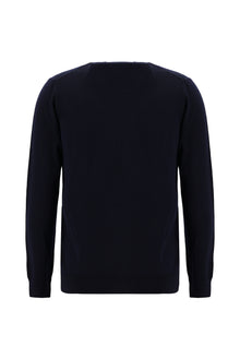 Koyu Lacivert V Yaka Dü?meli Nak??l? Yün Triko H?rka-Abdullah Ki??l?