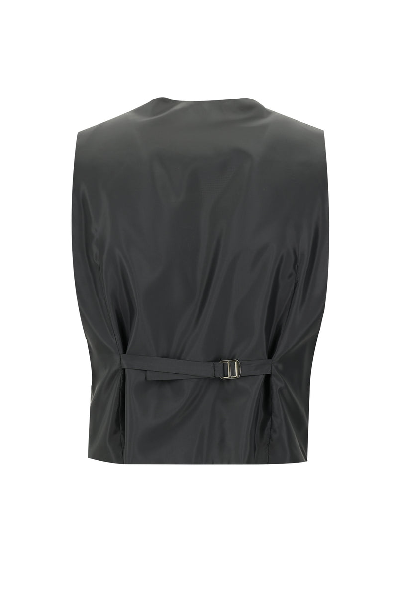 Koyu Antrasit Regular Fit Yünlü Kombinli Yelekli Ekose Takım Elbise