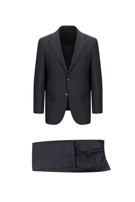 Koyu Füme Regular Fit Yünlü Beli Lastikli İpli Takım Elbise