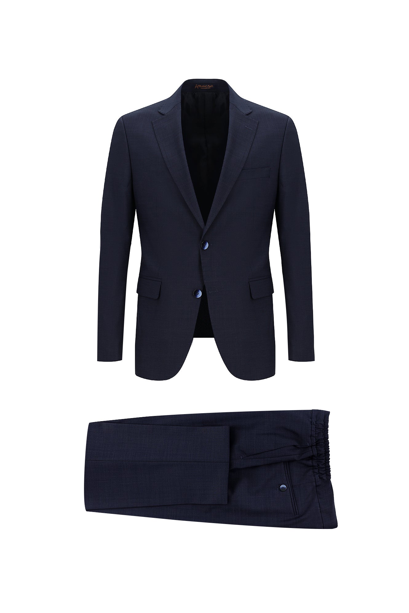 Koyu Lacivert Slim Fit Dar Kesim Yünlü Beli Lastikli İpli Takım Elbise