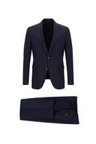 Koyu Lacivert Slim Fit Dar Kesim Yünlü Beli Lastikli İpli Takım Elbise