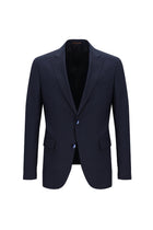 Koyu Lacivert Slim Fit Dar Kesim Yünlü Beli Lastikli İpli Takım Elbise