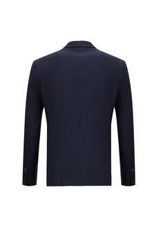 Koyu Lacivert Slim Fit Dar Kesim Yünlü Beli Lastikli İpli Takım Elbise