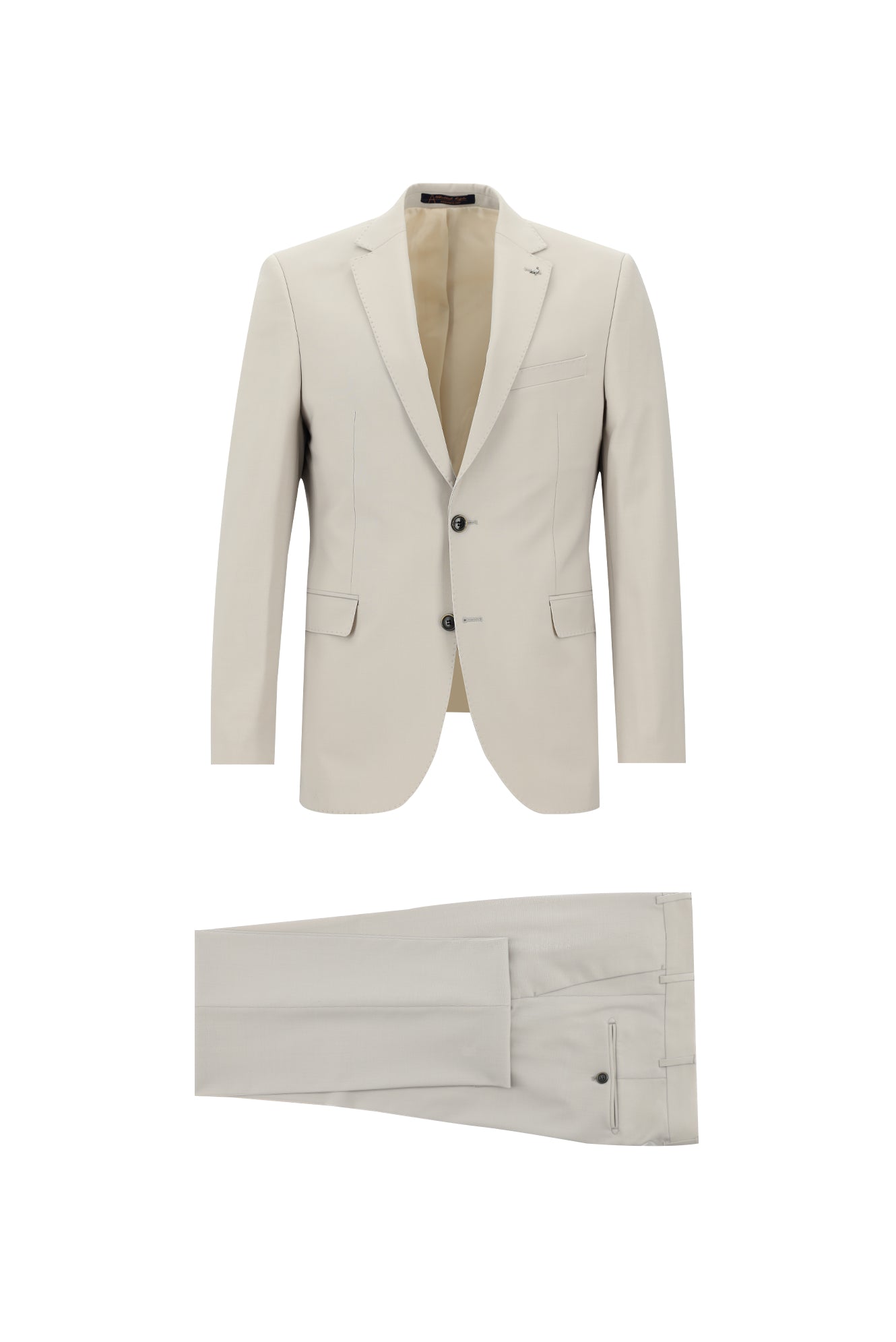 Orta Bej Slim Fit Dar Kesim Yünlü Klasik Takım Elbise