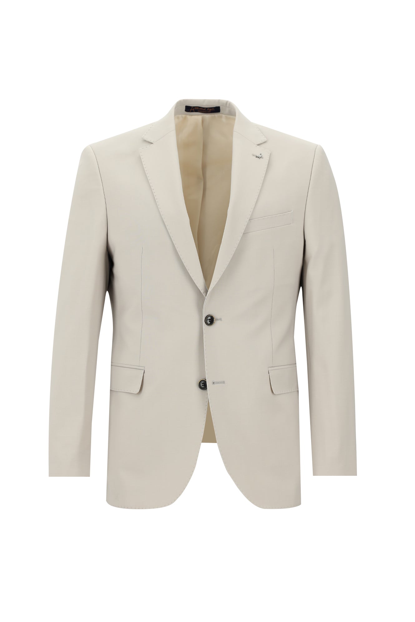 Orta Bej Slim Fit Dar Kesim Yünlü Klasik Takım Elbise