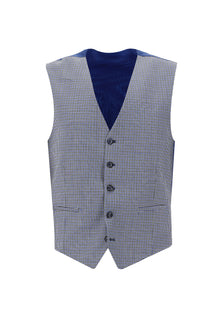 Koyu Lacivert Regular Fit Yünlü Kombinli Yelekli Ekose Takım Elbise