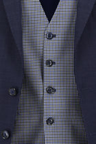 Koyu Lacivert Regular Fit Yünlü Kombinli Yelekli Ekose Takım Elbise