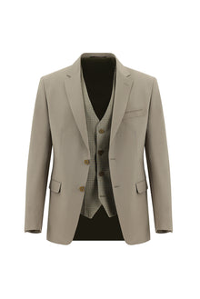 Koyu Bej Slim Fit Dar Kesim Yünlü Kombinli Yelekli Takım Elbise