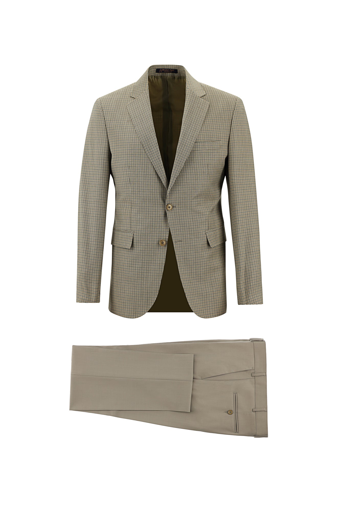 Koyu Bej Slim Fit Dar Kesim Yünlü Kombinli Takım Elbise