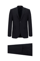 Koyu Lacivert Slim Fit Dar Kesim Yünlü Klasik Takım Elbise