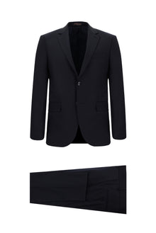 Koyu Lacivert Slim Fit Dar Kesim Yünlü Klasik Takım Elbise