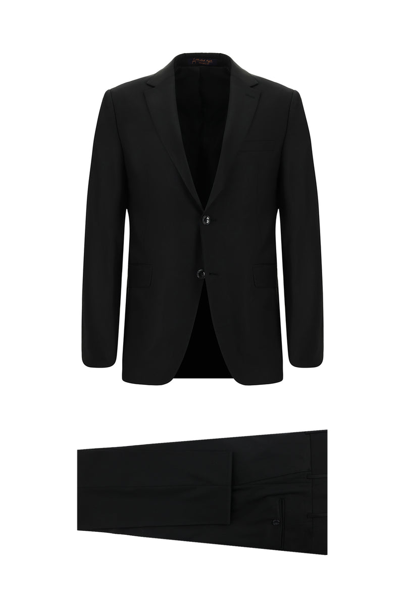 Siyah 7 Drop Slim Fit Dar Kesim Yünlü Tak?m Elbise-Abdullah Ki??l?