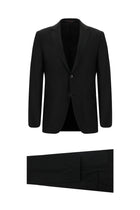 Siyah Slim Fit Dar Kesim Yünlü Klasik Takım Elbise