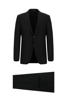 Siyah Slim Fit Dar Kesim Yünlü Klasik Takım Elbise