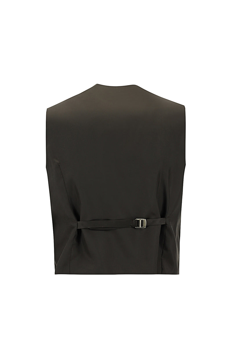 Koyu Kahve Slim Fit Dar Kesim Yünlü Kombinli Yelekli Takım Elbise