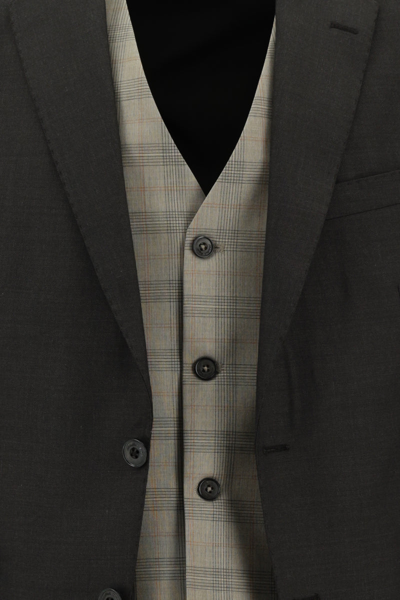 Koyu Kahve Slim Fit Dar Kesim Yünlü Kombinli Yelekli Takım Elbise