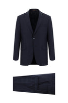 Koyu Lacivert Regular Fit Yünlü Klasik Desenli Takım Elbise