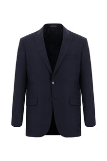 Koyu Lacivert Relaxed Fit Rahat Kesim Yünlü Klasik Desenli Takım Elbise