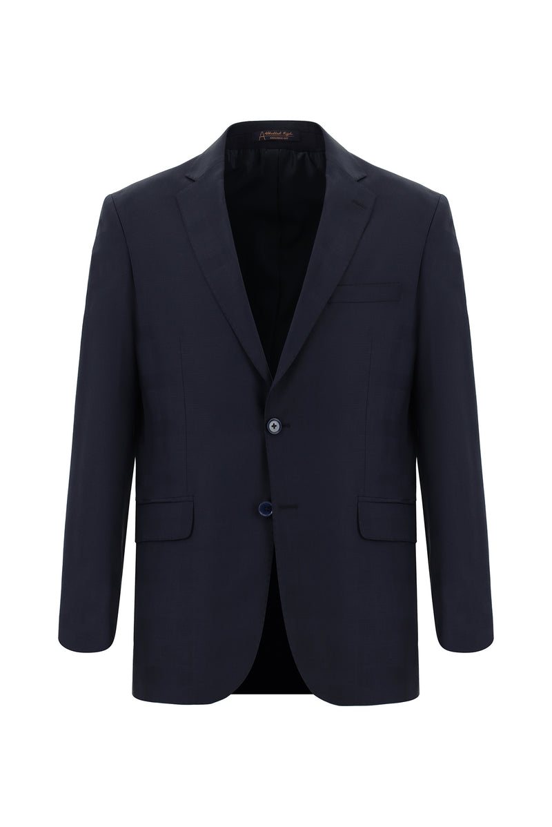 Koyu Lacivert Relaxed Fit Rahat Kesim Yünlü Klasik Desenli Takım Elbise