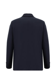 Koyu Lacivert Relaxed Fit Rahat Kesim Yünlü Klasik Desenli Takım Elbise