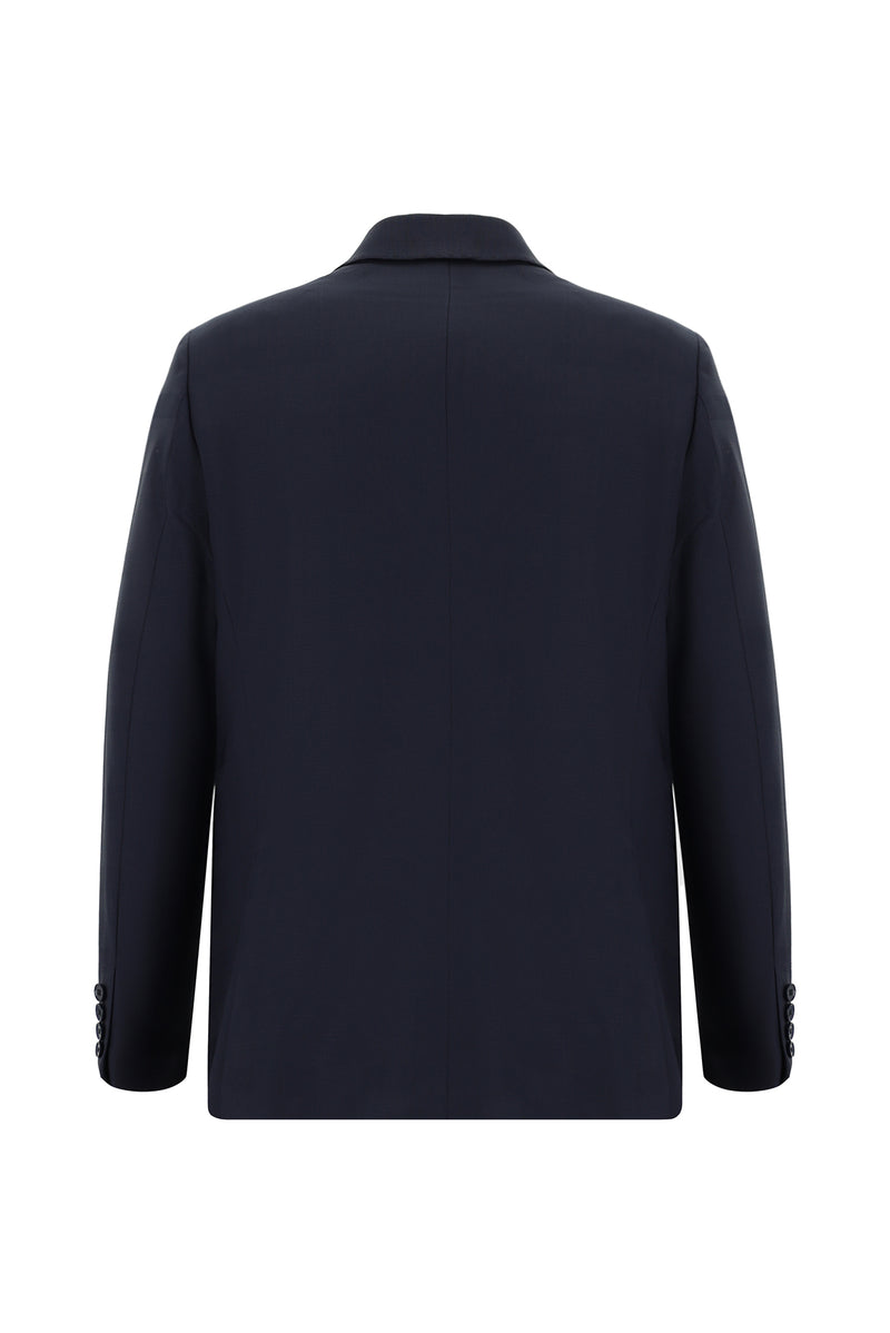 Koyu Lacivert Relaxed Fit Rahat Kesim Yünlü Klasik Desenli Takım Elbise