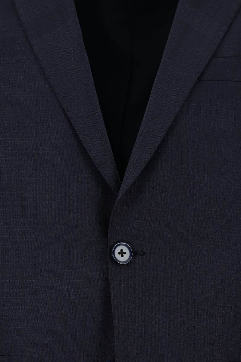 Koyu Lacivert Regular Fit Yünlü Klasik Desenli Takım Elbise