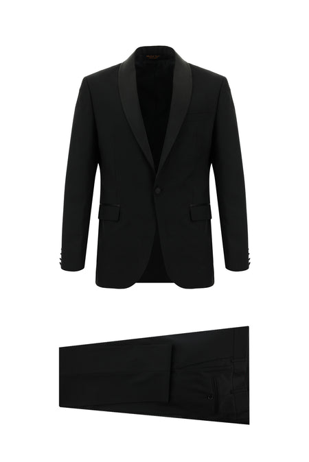 Siyah Slim Fit Dar Kesim Şal Yaka Yün Smokin & Damatlık