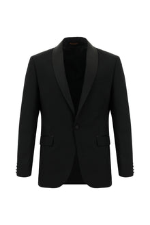 Siyah Slim Fit Dar Kesim Şal Yaka Yün Smokin & Damatlık