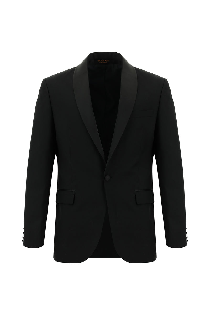 Siyah Slim Fit Dar Kesim Şal Yaka Yün Smokin & Damatlık