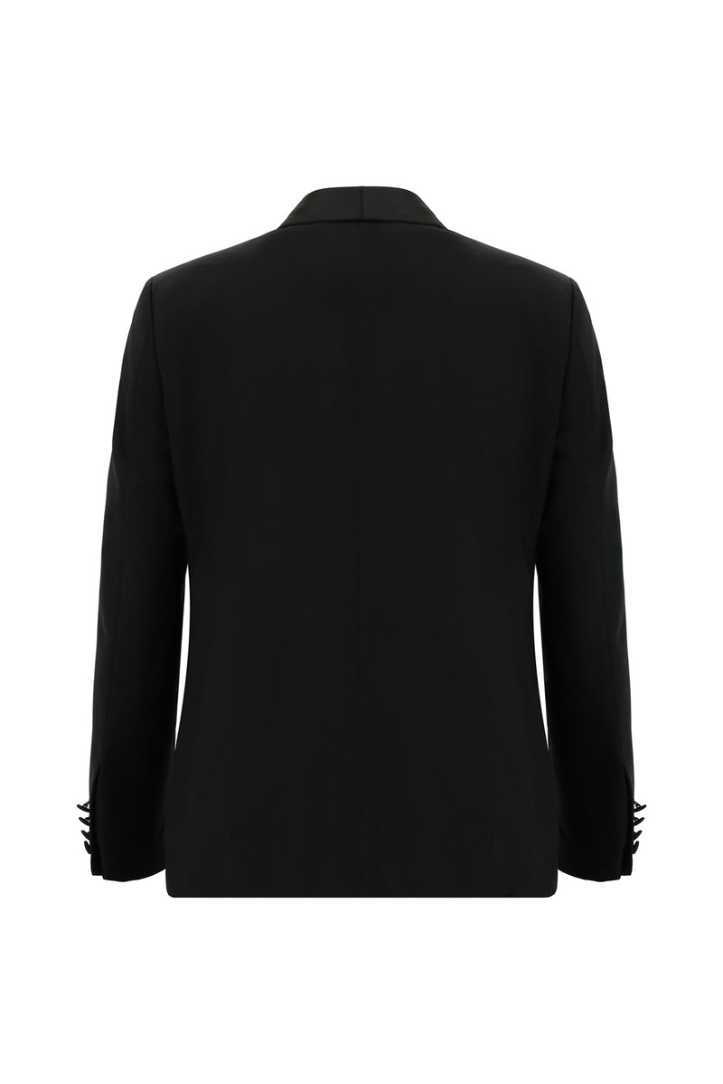 Siyah Slim Fit Dar Kesim Şal Yaka Yün Smokin & Damatlık
