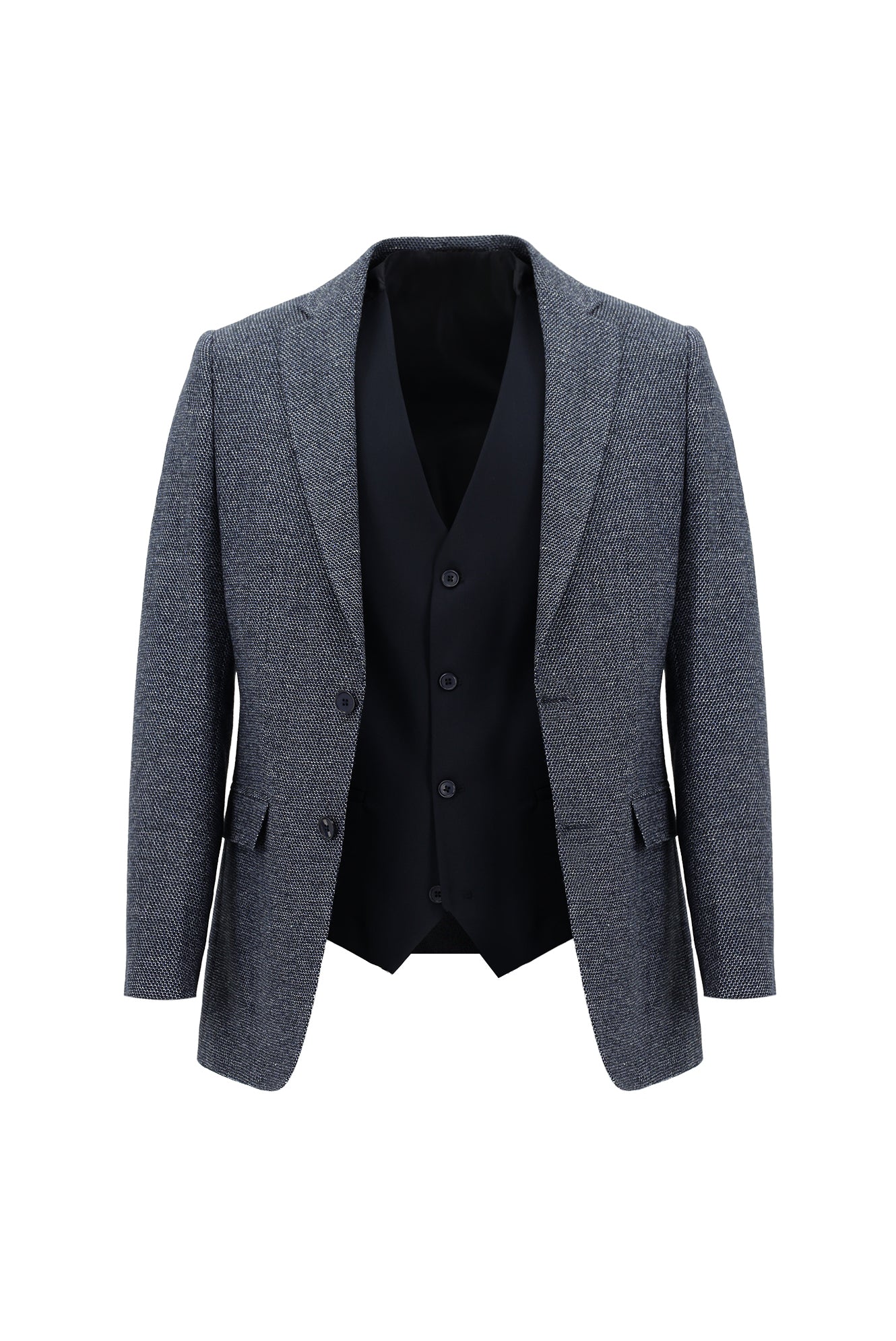 Koyu Lacivert Regular Fit Kombinli Yelekli Keten Takım Elbise