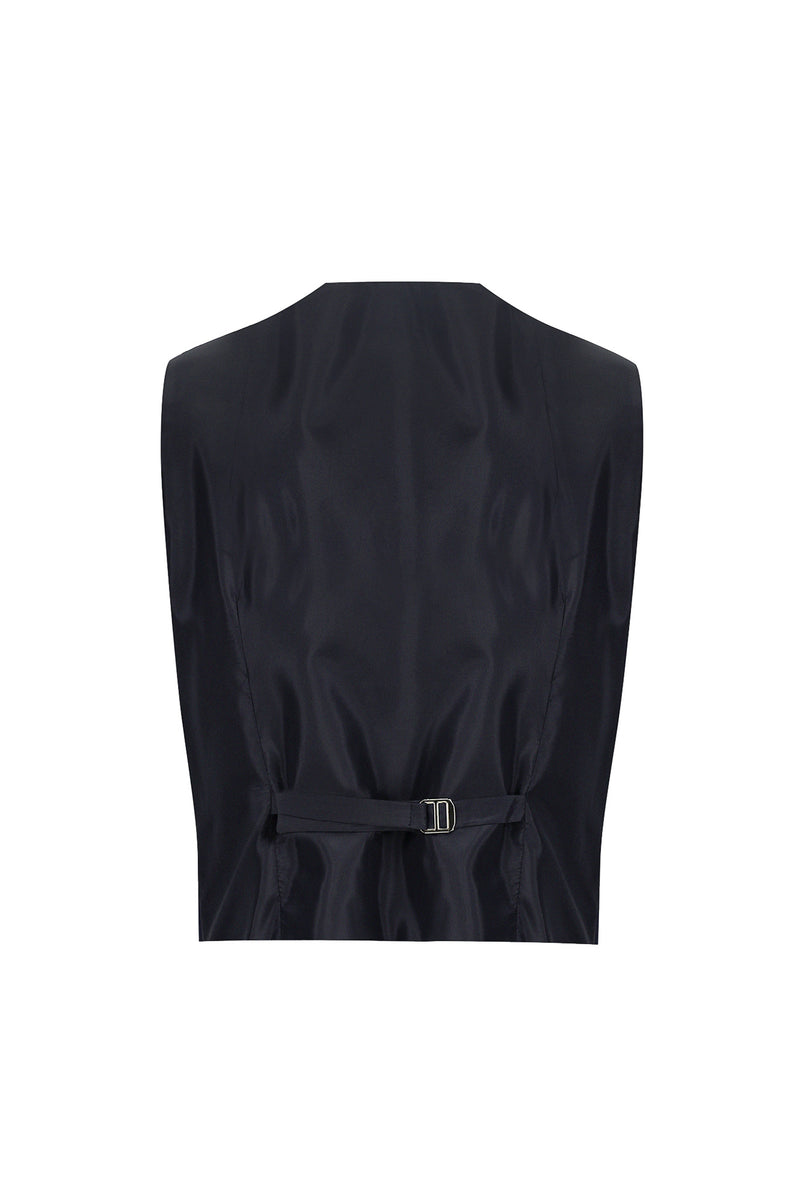 Koyu Lacivert Regular Fit Kombinli Yelekli Keten Takım Elbise