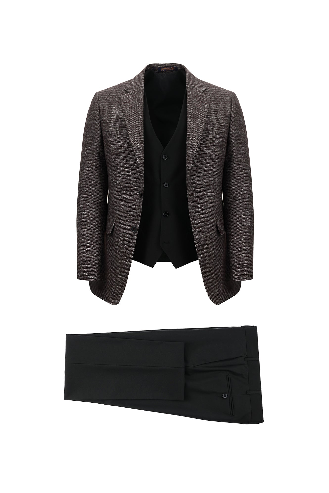 Koyu Bordo Slim Fit Dar Kesim Kombinli Yelekli Yünlü Keten Takım Elbise