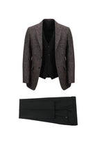 Koyu Bordo Slim Fit Dar Kesim Kombinli Yelekli Yünlü Keten Takım Elbise