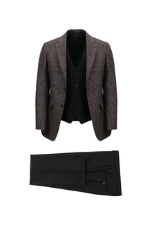 Koyu Bordo 7 Drop Slim Fit Dar Kesim Kombinli Yelekli Keten Tak?m Elbise-Abdullah Ki??l?