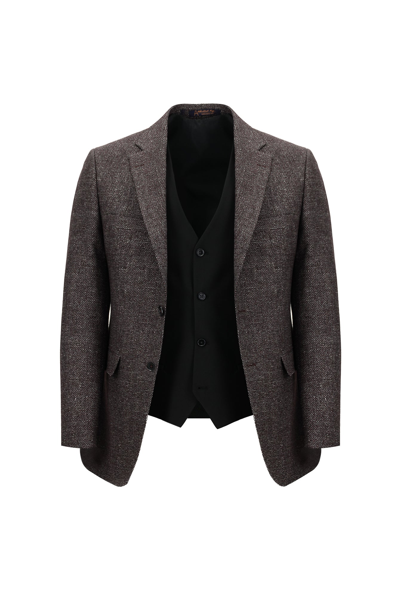 Koyu Bordo Slim Fit Dar Kesim Kombinli Yelekli Yünlü Keten Takım Elbise