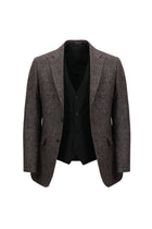 Koyu Bordo Slim Fit Dar Kesim Kombinli Yelekli Yünlü Keten Takım Elbise