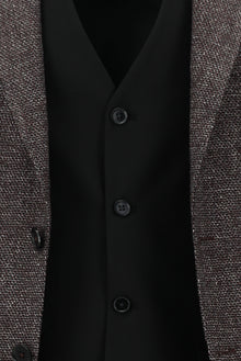 Koyu Bordo Slim Fit Dar Kesim Kombinli Yelekli Yünlü Keten Takım Elbise