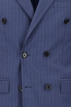 Orta Lacivert 7 Drop Slim Fit Dar Kesim Kruvaze Çizgili Yün Tak?m Elbise-Abdullah Ki??l?