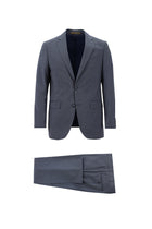 Orta Lacivert 4 Drop Relaxed Fit Rahat Kesim Çizgili Yün Tak?m Elbise-Abdullah Ki??l?