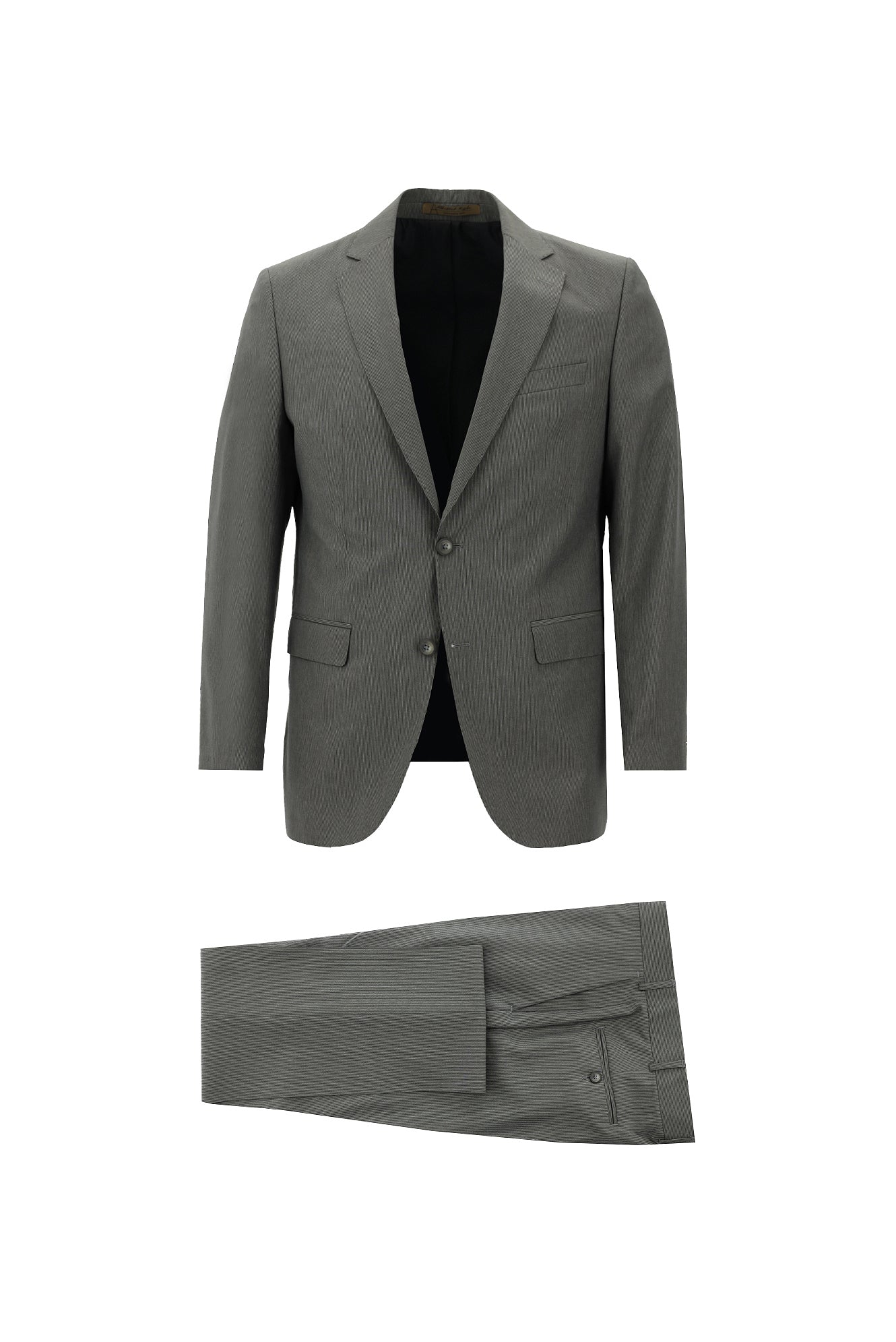 Koyu Füme Relaxed Fit Rahat Kesim Klasik Çizgili Yün Takım Elbise