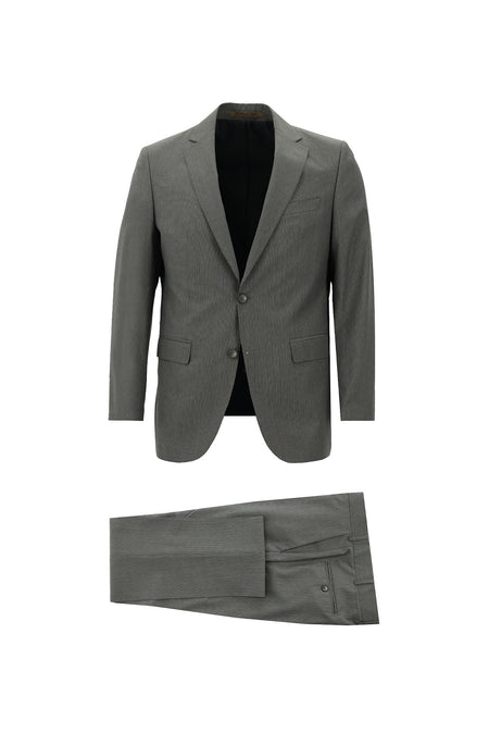 Koyu Füme Relaxed Fit Rahat Kesim Klasik Çizgili Yün Takım Elbise