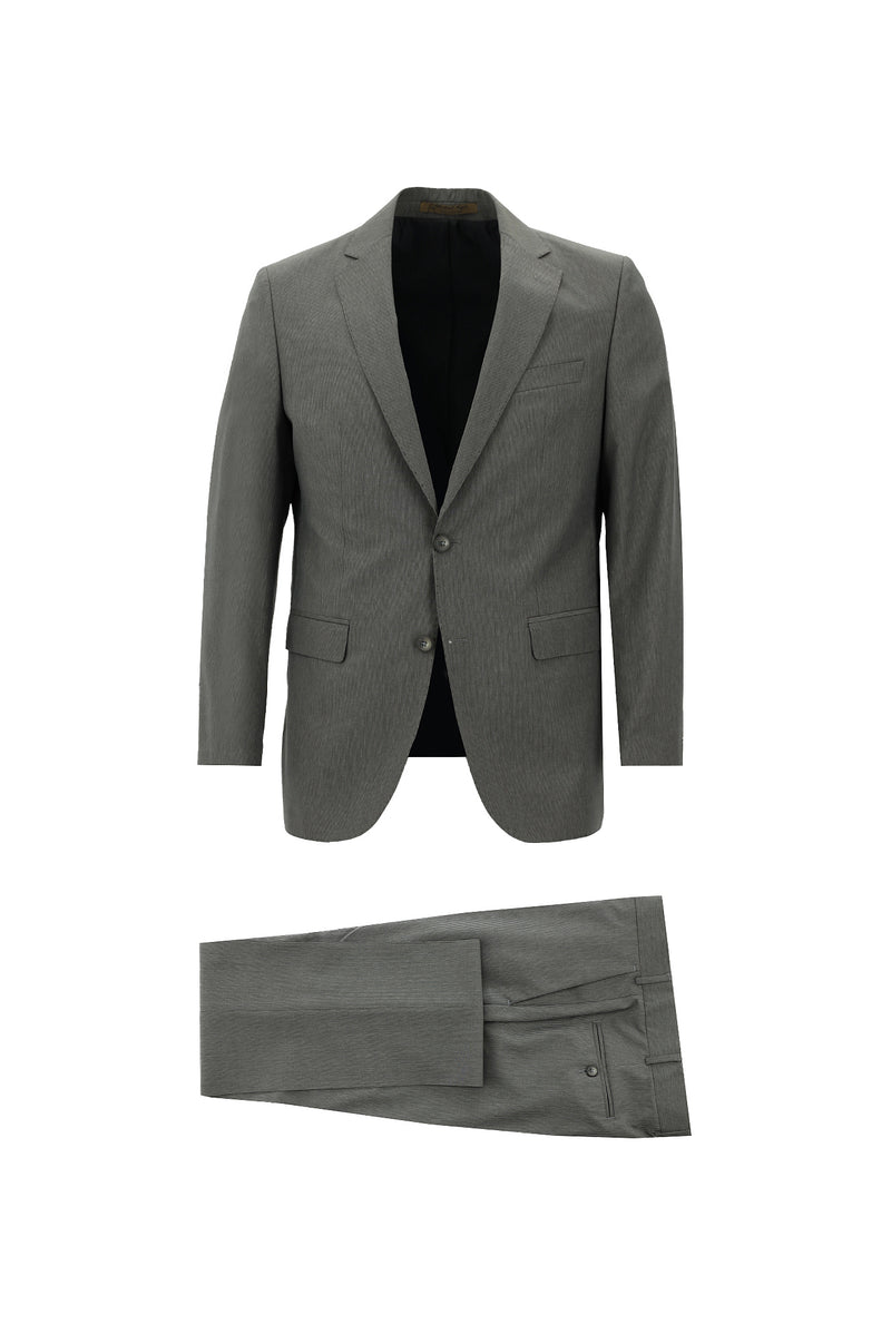 Koyu Füme Relaxed Fit Rahat Kesim Klasik Çizgili Yün Takım Elbise