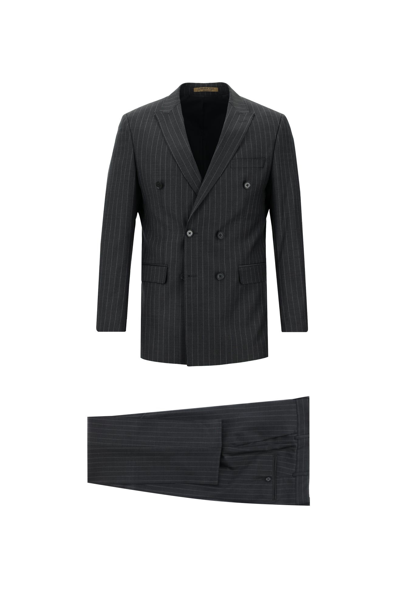 Koyu Füme Regular Fit Kruvaze Çizgili Yün Takım Elbise