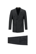 Koyu Füme Regular Fit Kruvaze Çizgili Yün Takım Elbise